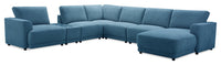 Sofa sectionnel modulaire de droite Voyage 7 pièces en tissu avec console et coussins de dossier amovibles - bleu