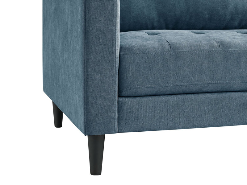 Sofa sectionnel de droite Metro 2 pièces en tissu avec fauteuil long et coussins de siège capitonnés - bleu denim