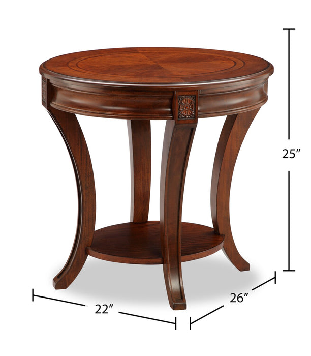 Table de bout ronde traditionnelle Kerwin de 22 po avec tablette - cerisier