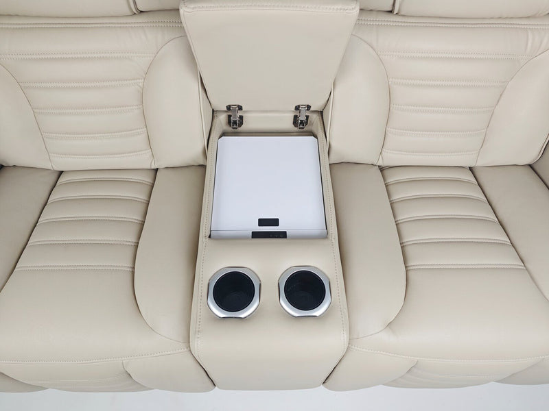 Sofa sectionnel à inclinaison électrique Zen 3 pièces en tissu d’apparence cuir avec massage, console rabattable et compartiment réfrigéré - abricot