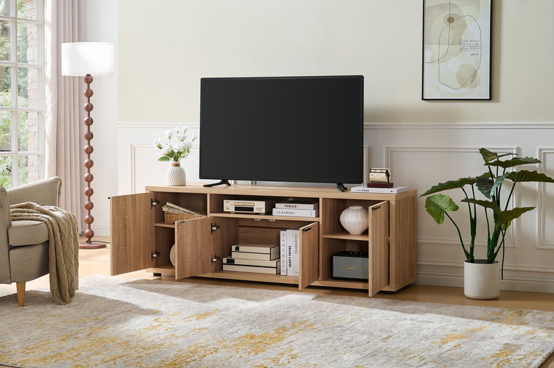 Meuble pour téléviseur Noren de 63 po avec rangement pour téléviseurs de jusqu’à 70 po - chêne clair