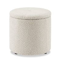 Pouf de rangement rond Ontario de 14,75 po en tissu - blanc