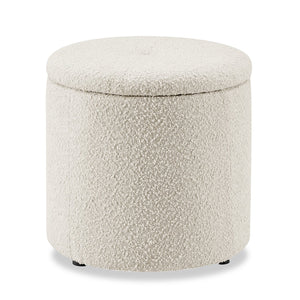 Pouf de rangement rond Ontario de 14,75 po en tissu - blanc