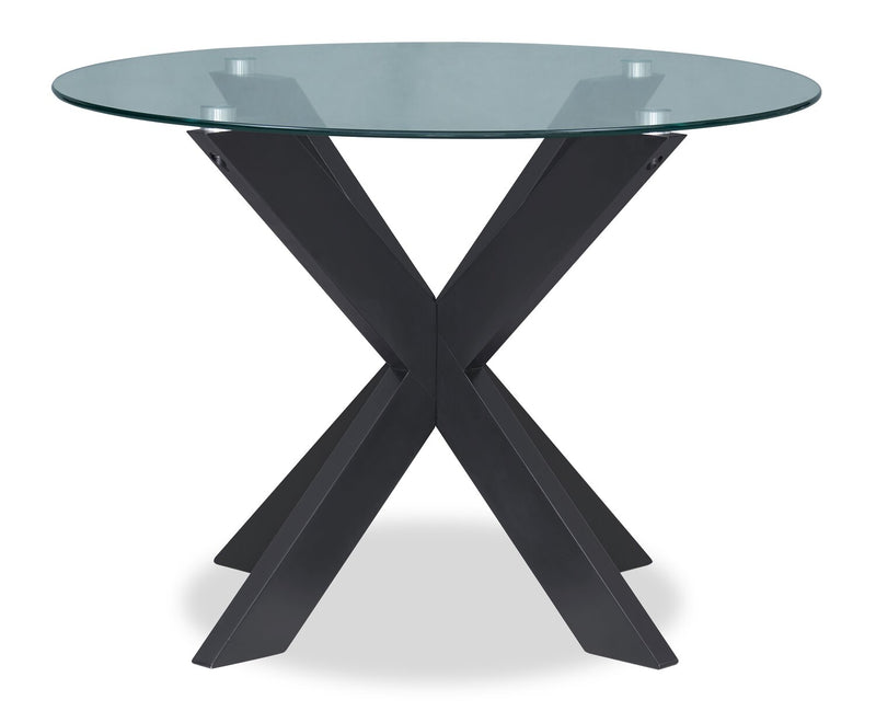 Ensemble de salle à manger Remi 5 pièces en verre et bois avec table ronde de 42 po (L) et 4 chaises à dossier à barreaux en forme de fuseau - noir et blanc
