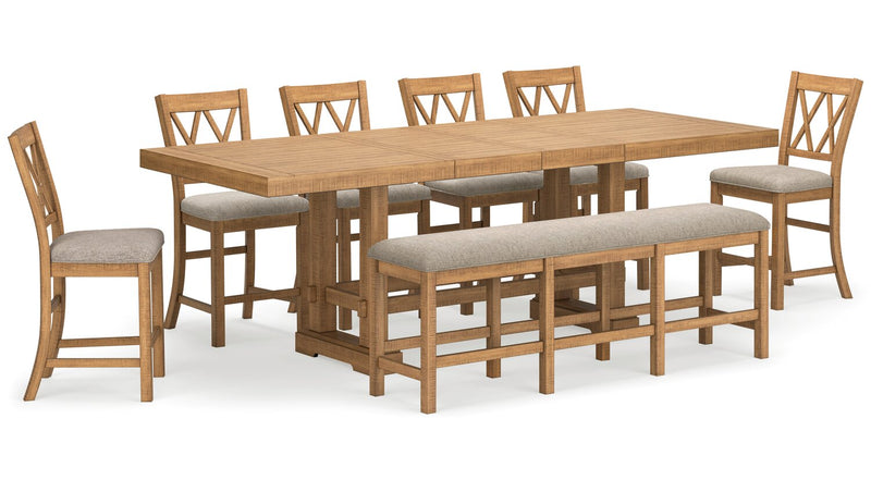 Banc de salle à manger Archer de hauteur comptoir avec siège en tissu, 72 po (L) - brun clair