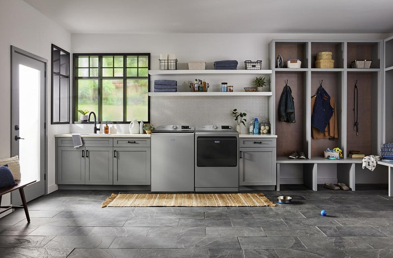 Laveuse intelligente à chargement par le haut de 6,0 pi³ et sécheuse électrique de 7,4 pi³ Animal Pet Pro de Maytag - argenté radieux