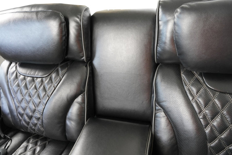 Causeuse de massage à inclinaison électrique Elite de 74 po en cuir véritable avec son immersif et appuie-têtes électriques - noire