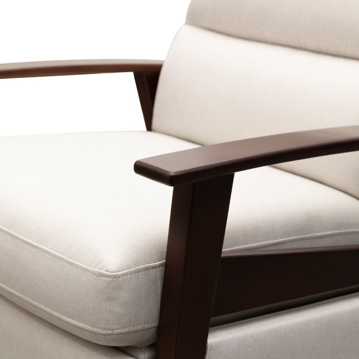 Fauteuil d’appoint à inclinaison par poussée Bree de 28,5 po en tissu d’apparence lin avec accoudoirs et pattes en bois - beige