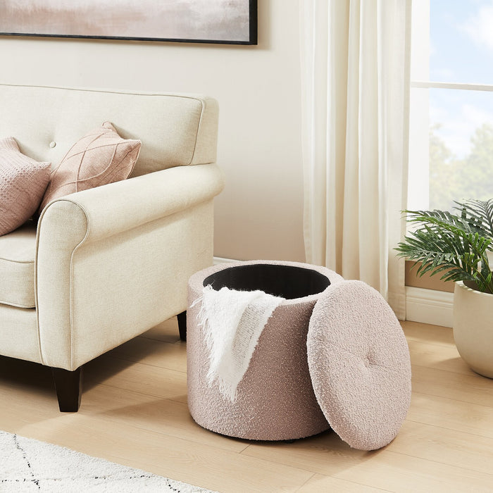 Pouf de rangement rond Saskatchewan de 14,75 po en tissu - rose