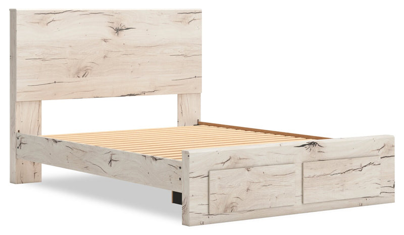 Lit de rangement Derekson blanc rustique avec 2 tiroirs intégrés au pied du lit - format grand lit