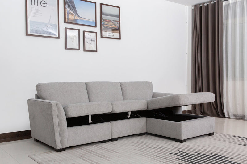 Sofa sectionnel de droite Vault 3 pièces avec fauteuil long de rangement et 2 fauteuils de rangement - gris