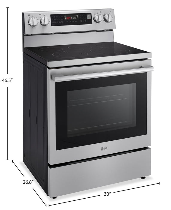 Cuisinière intelligente électrique LG de 6,3 pi³ avec friture à air - acier inoxydable résistant aux traces de doigts - LREN6325XE