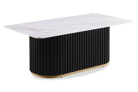 Table à café rectangulaire moderne Capri Kort & Co. de 47,5 po avec dessus en pierre frittée blanche - noire et dorée