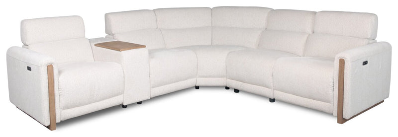 Sofa sectionnel modulaire à inclinaison électrique Sable 6 pièces en chenille avec appuie-têtes électriques et port USB - blanc albâtre