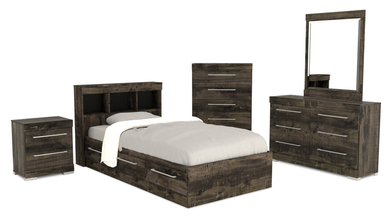 Lit matelot Riley avec ensemble de tête de lit bibliothèque pour enfants, fabriqué au Canada, gris - format lit simple