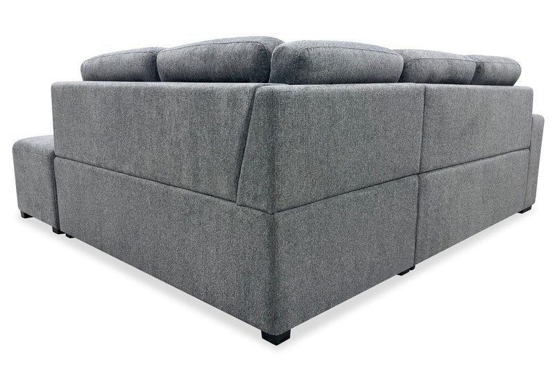 Sofa-lit sectionnel de droite Coast 3 pièces en tissu avec rangement et pouf - fumée 