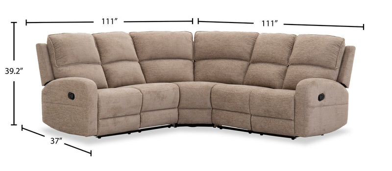 Sofa sectionnel à inclinaison manuelle Bodie 3 pièces de 111,02 po en tissu de chenille - beige  