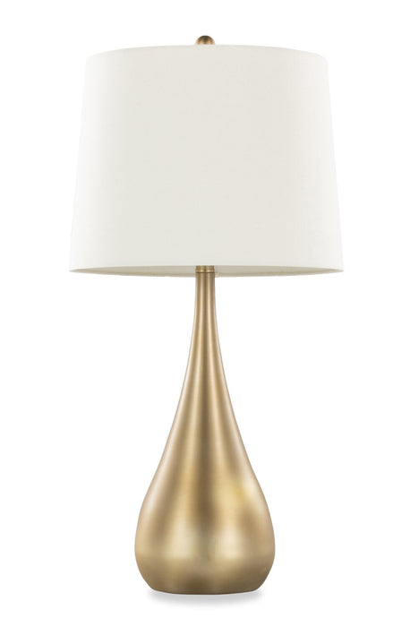 Lampe de table Cassie de 29 po en métal avec abat-jour en lin blanc - dorée