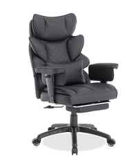  Chaise de bureau réglable Tommy de 28.7 po en similicuir avec repose-pieds et accoudoirs réglables - noire