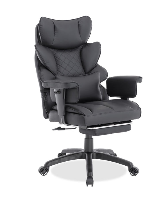 Chaise de bureau réglable Tommy de 28.7 po en similicuir avec repose-pieds et accoudoirs réglables - noire 