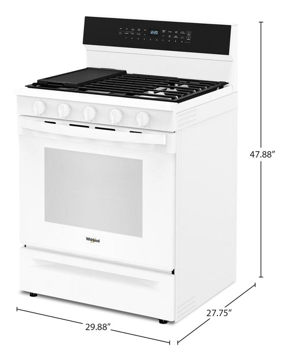Cuisinière intelligente à gaz Whirlpool de 5 pi³ avec friture à air et autonettoyage - blanche - WFGS7530RW