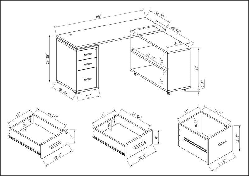 Bureau en coin pliable Oliver de 60 po avec rangement et ports USB - gris