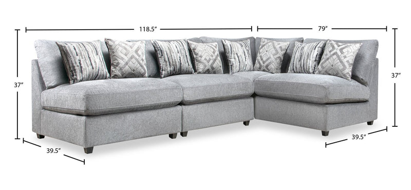 Sofa sectionnel modulaire Evolve de Scott Living 4 pièces en tissu d’apparence lin avec coussins en duvet et plumes - gris