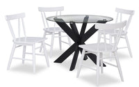 Ensemble de salle à manger Remi 5 pièces en verre et bois avec table ronde de 42 po (L) et 4 chaises à dossier à lattes - noir et blanc