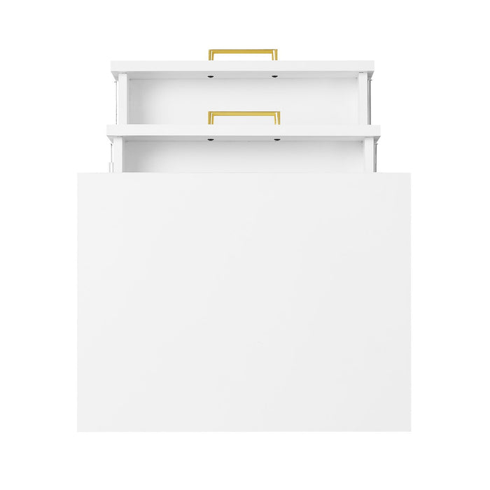 Table de nuit Alia de 18 po (l) x 25,75 po (H) à 2 tiroirs avec touche dorée - blanche