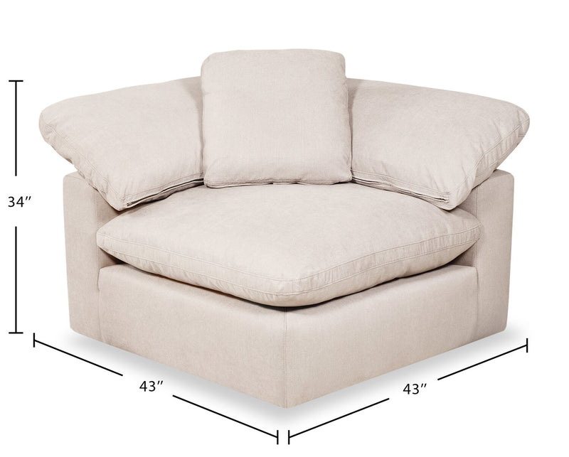 Fauteuil modulaire en coin Eclipse de 43 po en tissu d’apparence lin avec coussins réversibles en duvet et plumes - beige lin