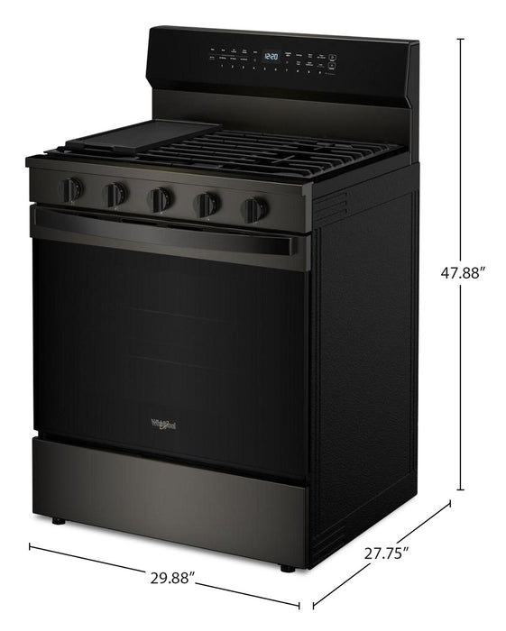 Cuisinière intelligente à gaz Whirlpool de 5 pi³ avec friture à air et autonettoyage - acier inoxydable noir - WFGS7530RV