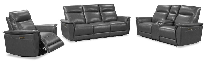 Sofa à inclinaison électrique Angelo de Château d’Ax de 84,25 po en cuir véritable avec appuie-têtes électriques - gris