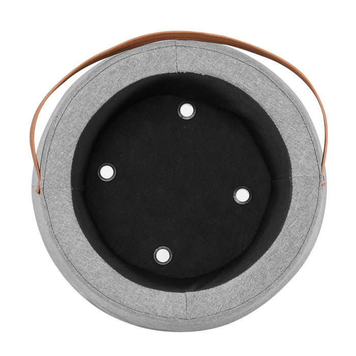 Pouf de rangement rond Vancouver de 18 po en tissu avec poignée - gris