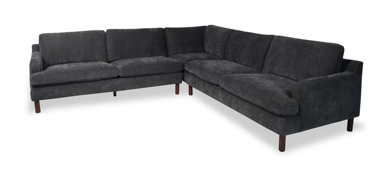 Sofa sectionnel Jorja 3 pièces en tissu de chenille avec pattes en bois et coussins décoratifs - gris granite