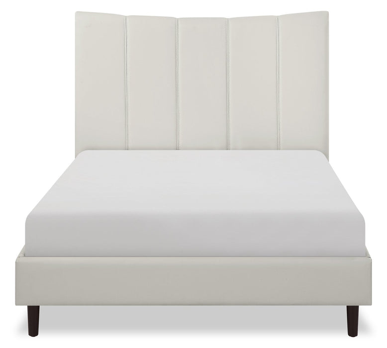 Lit plateforme rembourré Paseo en tissu de cuir végétalien taupe - format lit double