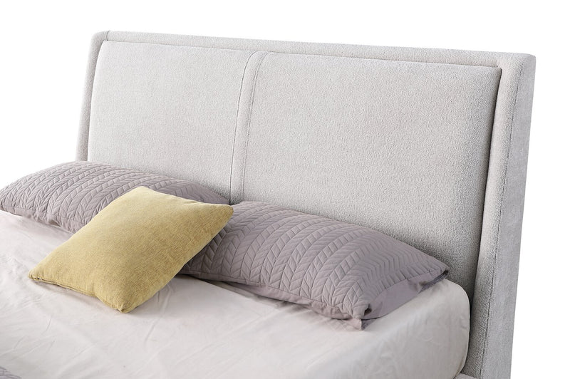 Lit plateforme rembourré Nico en tissu de polyester Taupe avec rangement et levage hydraulique - format grand lit