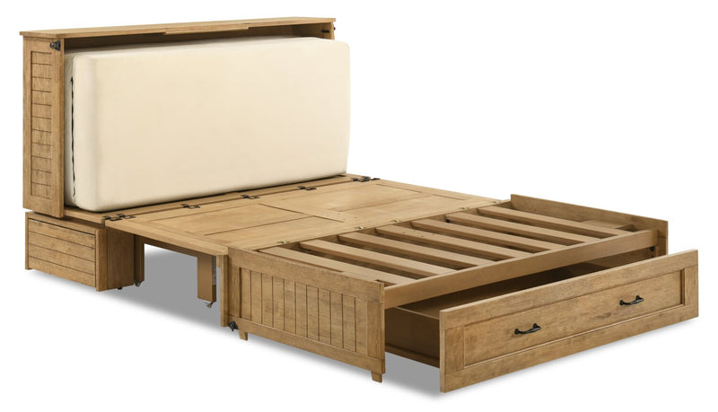 Armoire-lit Parker avec matelas en mousse à mémoire de forme, brune - format grand lit