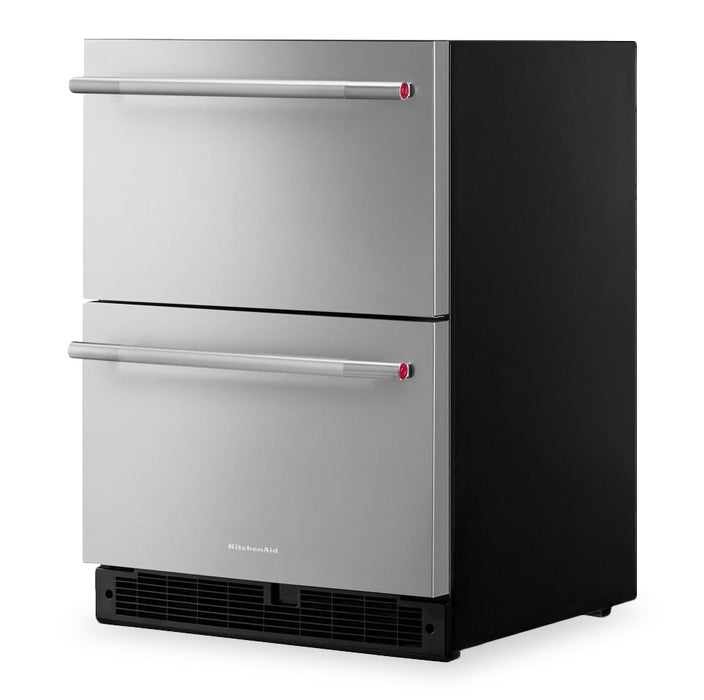 Réfrigérateur à deux tiroirs sous le comptoir KitchenAid de 24 po et 4,4 pi³ – acier inoxydable - prêt pour panneau personnalisable – KURT524SSB