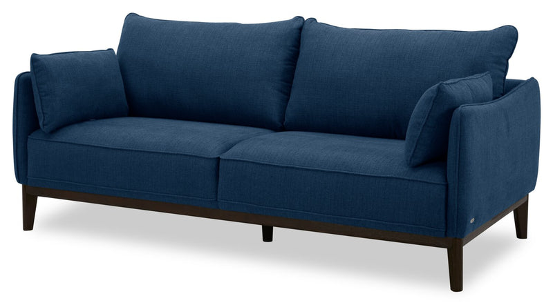 Sofa Gena de Cindy Crawford Home de 78,7 po de format condo en tissu d’apparence lin avec coussins de dossier amovibles - bleu minuit