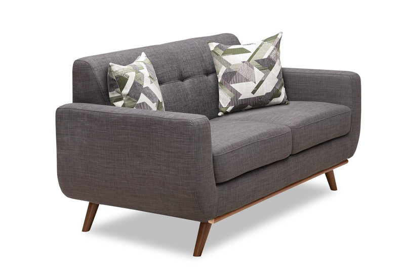 Causeuse Freeman de Kort & Co. de 63 po en tissu d’apparence lin avec pattes en bois et coussins de dossier capitonnés - gris anthracite