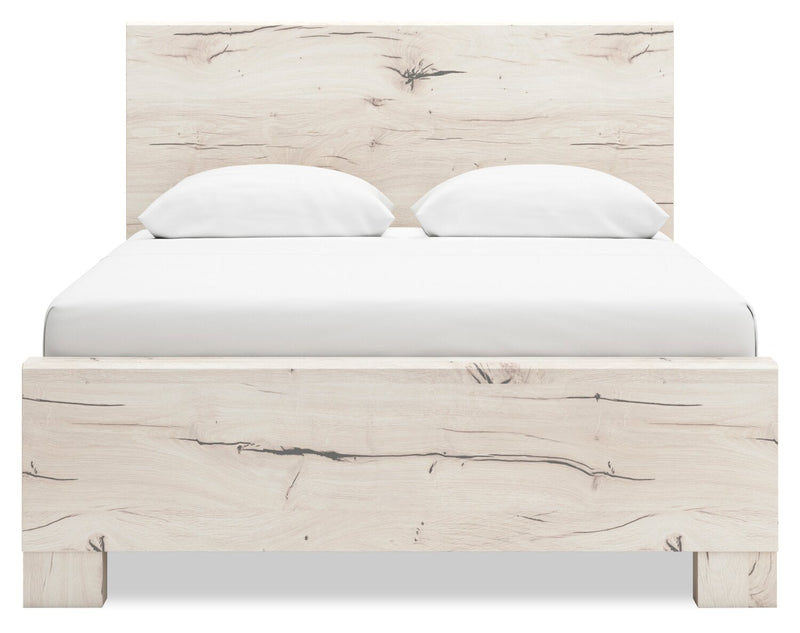 Ensemble de chambre à coucher Derekson 5 pièces blanc rustique avec lit de rangement latéral, commode et miroir - format grand lit