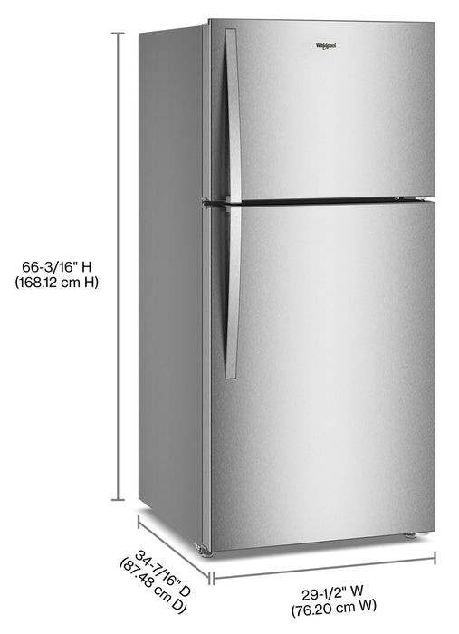 Réfrigérateur Whirlpool de 19 pi³ et de 29,5 po à congélateur supérieur avec refroidissement à couverture totale - noir - WRTX7419SB
