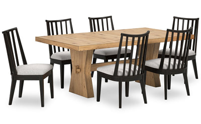 Shaw 7pc Dining Set with Table & 6 Chairs, Trestle Base, 78"W - Natural | Ensemble de salle à manger Shaw 7 pièces avec table de 78 po (L), base à tréteaux et 6 chaises - naturel