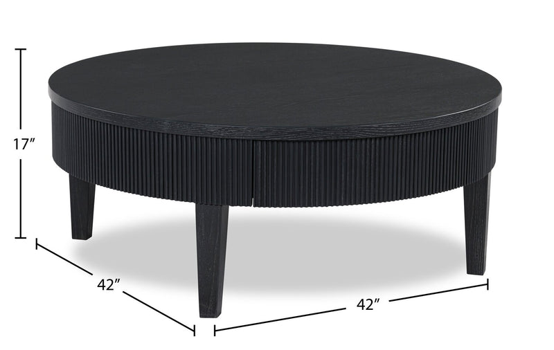 Table à café ronde contemporaine Sanford de 42 po en bois massif avec rangement - noire