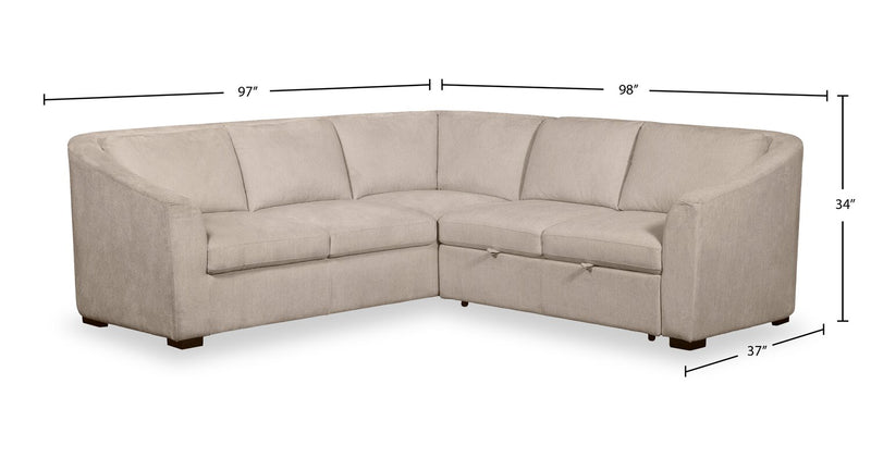 Sofa-lit sectionnel de droite Envy 2 pièces en tissu de chenille - beige amande
