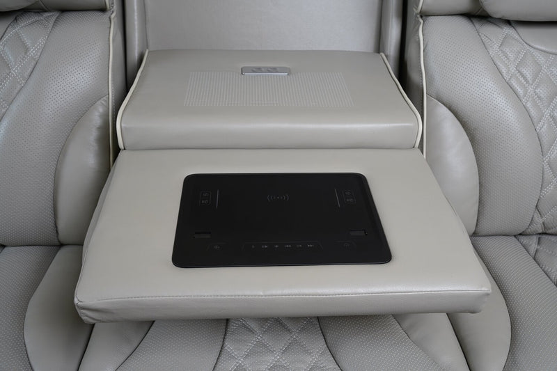 Sofa de massage à inclinaison électrique Elite de 86 po en cuir véritable avec son immersif et appuie-têtes électriques - mastic
