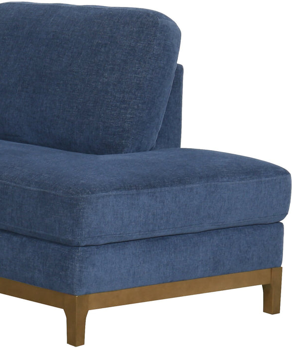 Sofa sectionnel de droite Zara 2 pièces en tissu avec fauteuil long et pattes en bois - bleu marine