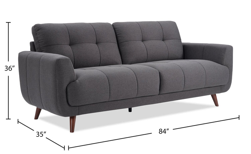 Sofa Brook de 84 po en tissu avec coussins capitonnés - anthracite 