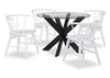 Ensemble de salle à manger Remi 5 pièces en verre et bois avec table ronde de 42 po (L) et 4 chaises à dossier à barreaux en forme de fuseau - noir et blanc