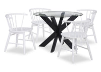  Ensemble de salle à manger Remi 5 pièces en verre et bois avec table ronde de 42 po (L) et 4 chaises à dossier à barreaux en forme de fuseau - noir et blanc